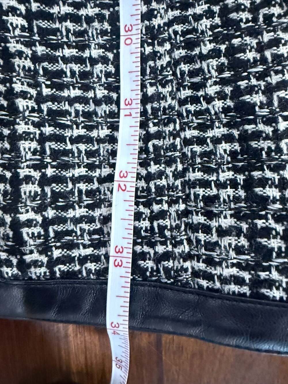 Maeve Anthropologie Tweed Belted Dress Faux Leather Trim Preppy US 6 Black White - Picture 7 of 8